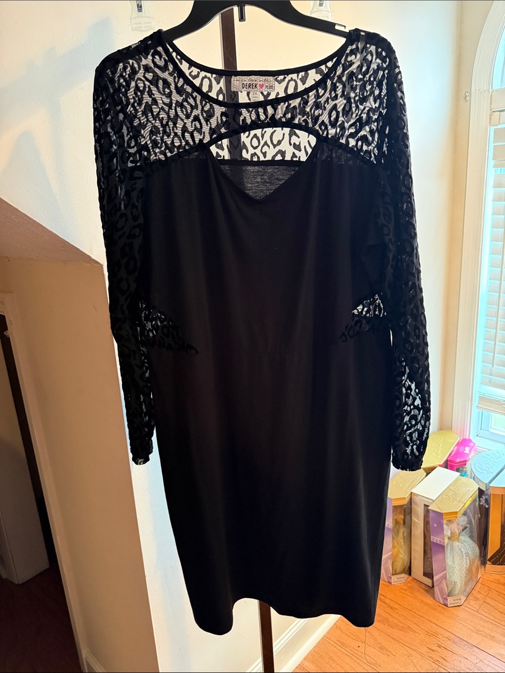Derek Heart Black Lace-Inset Long Sleeve Dress